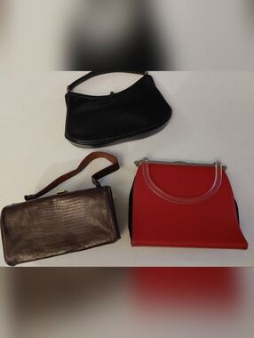 3 Pcs Vintage Handbags Red.. Black.. Brown